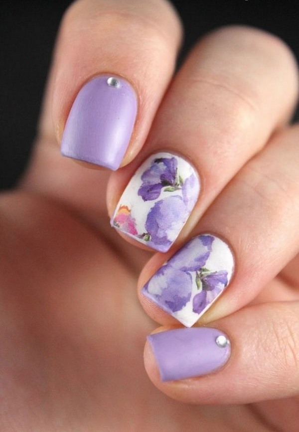 pastel nail polish color matte finish floral decoration