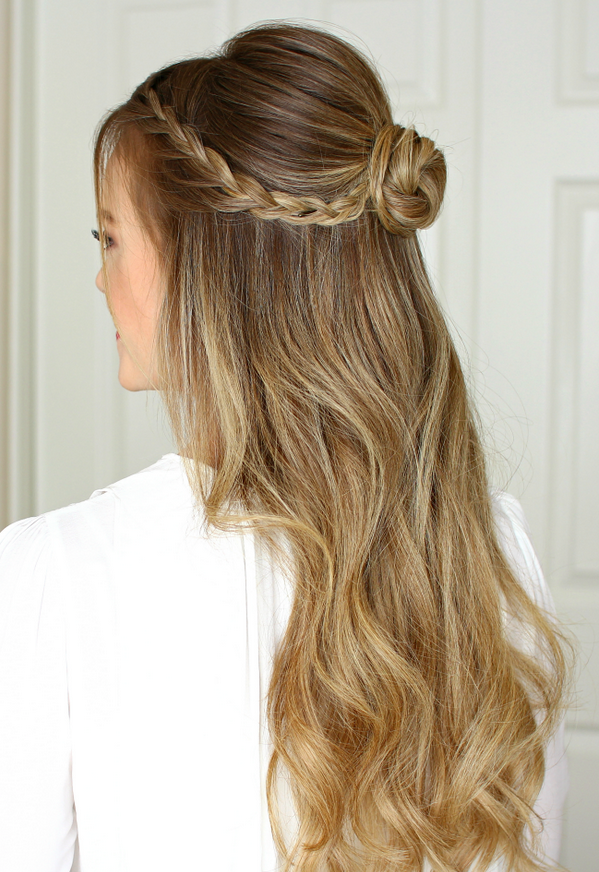 prom hairstyle half up with braid and bun