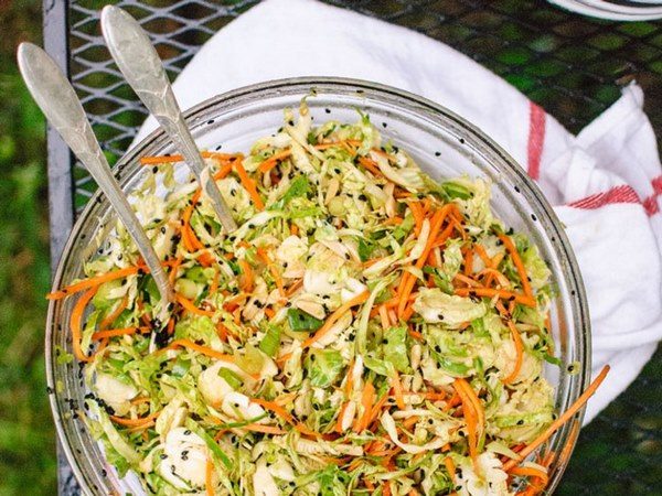 Asian style brussel sprouts slaw salad with carrots