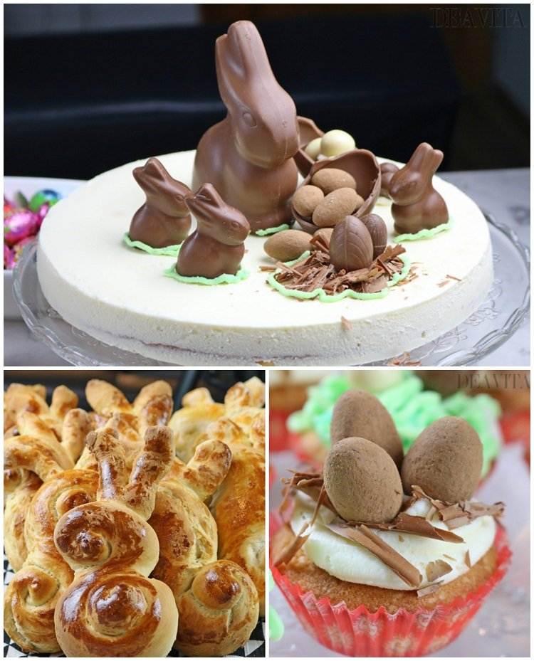 Easter menu ideas sweet bunny rolls nest cupcakes white chocolate cake