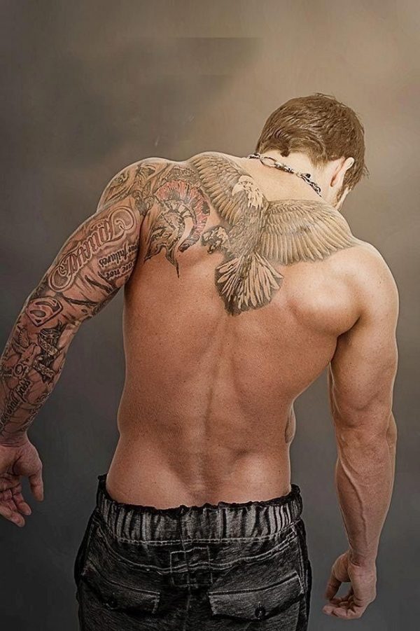 back and arm tattoos ideas for men eagle inscriptions