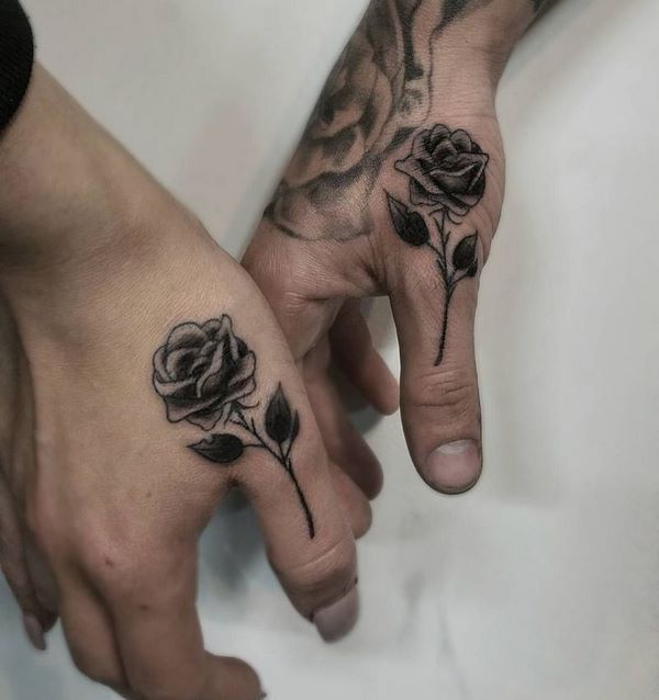 beautiful rose matching tattoo ideas on hand