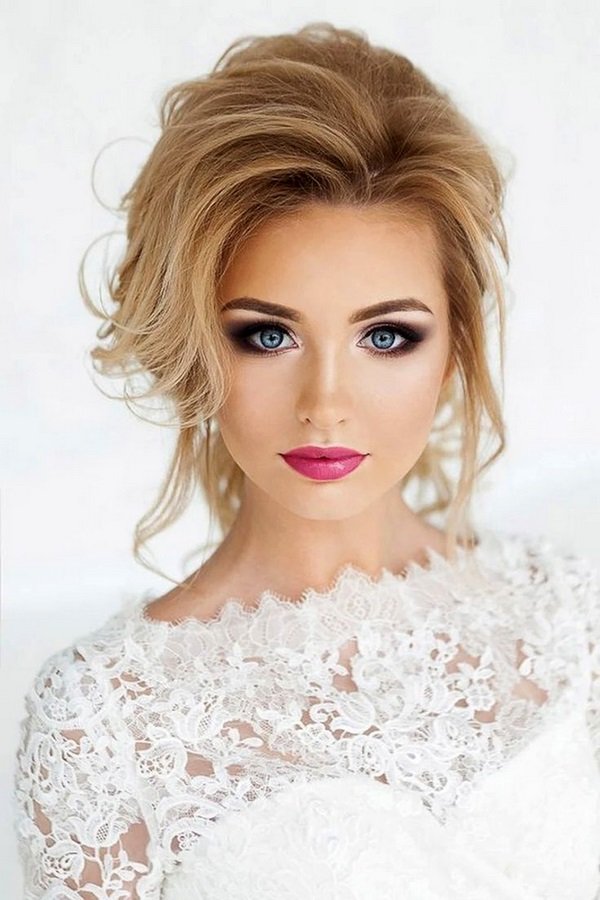 bride makeup ideas with accent on eyes bright pink lips