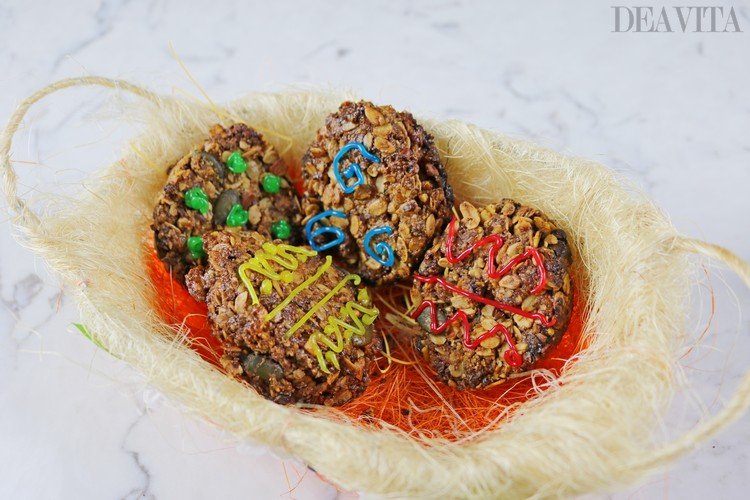 decorated granola Easter Eggs cookies