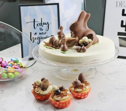 festive-chocolate-cake-with-chocolate-bunny-and-cupcakes-with-chocolate-eggs