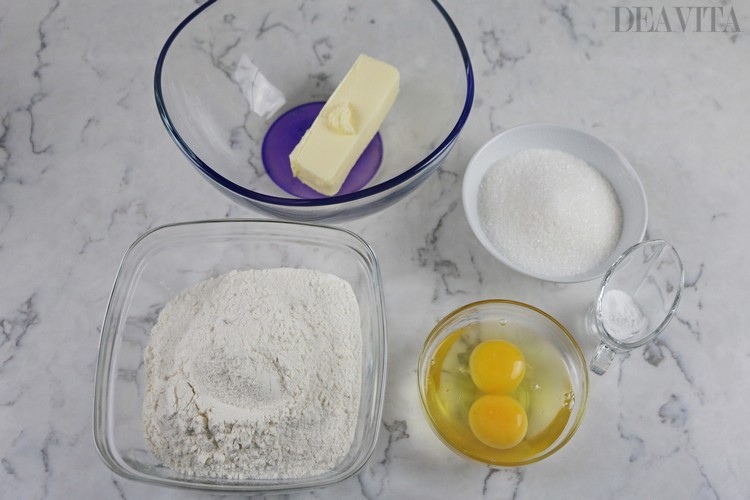 ingredients for easter cookies with butter and icing eggs flour butter