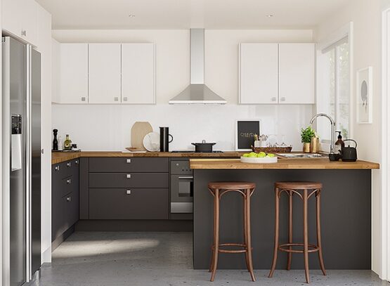 kitchen-design-ideas-black-and-white-cabinets-wooden-countertops
