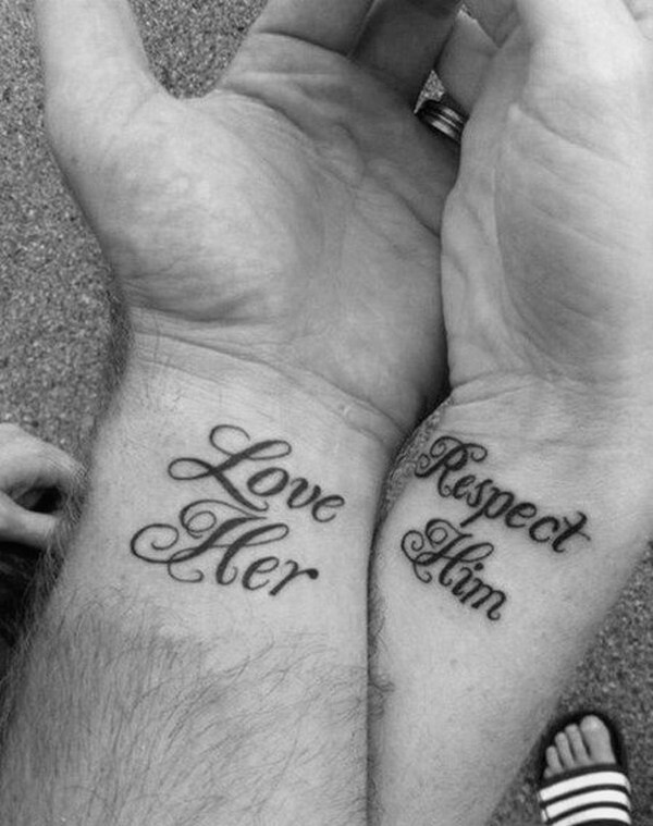 matching couples tattoos on wrist love her respect him