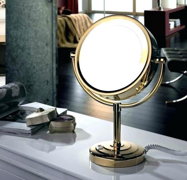 portable vanity mirror with LED lights on a stand cosmetic mirror types