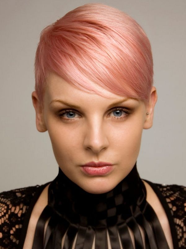 short hairstyles with color and side swept bangs