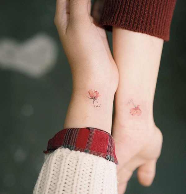 small matching flower tattoos ideas on wrist