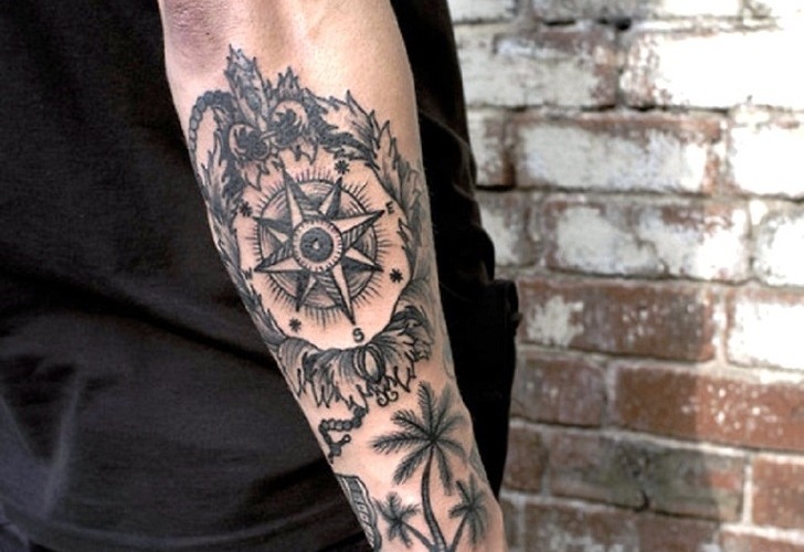 Black and Grey Sleeve Lion Rose Compass Tattoo  Love n Hate