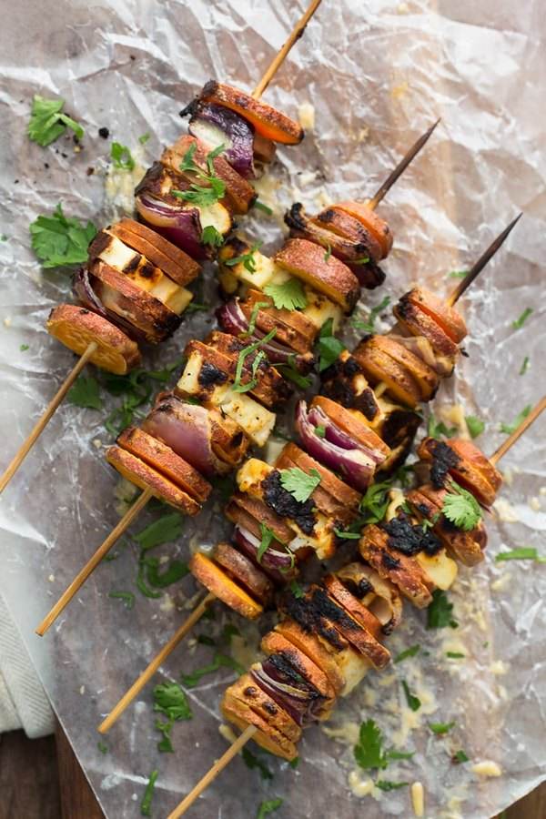 Grilled Sweet Potato and Halloumi Skewers recipe picnic food ideas