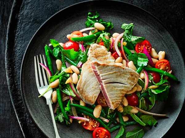 Healthy Tuna steak with bean salad