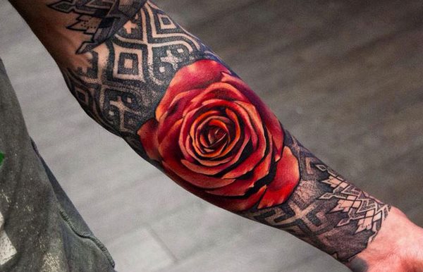 Rose forearm tattoo design ideas for men