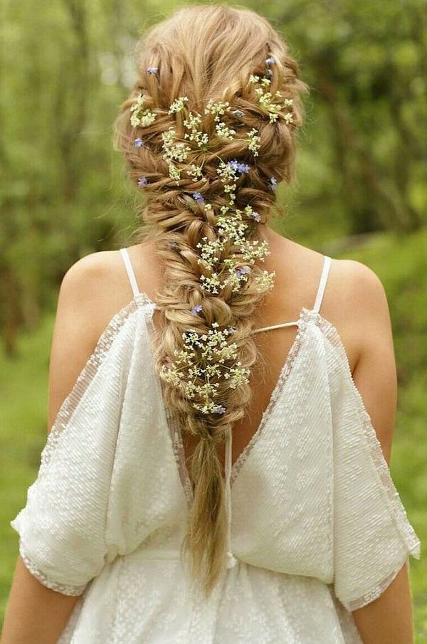 boho chic bride hairstyles and dress