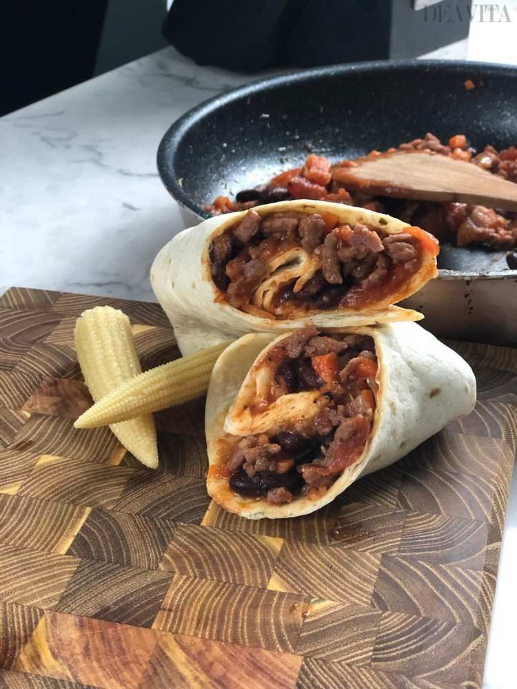 burrito wrap recipes with baby corn ground beef and black-beans
