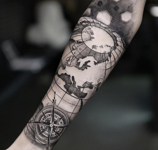 compass and map forearm ideas for men