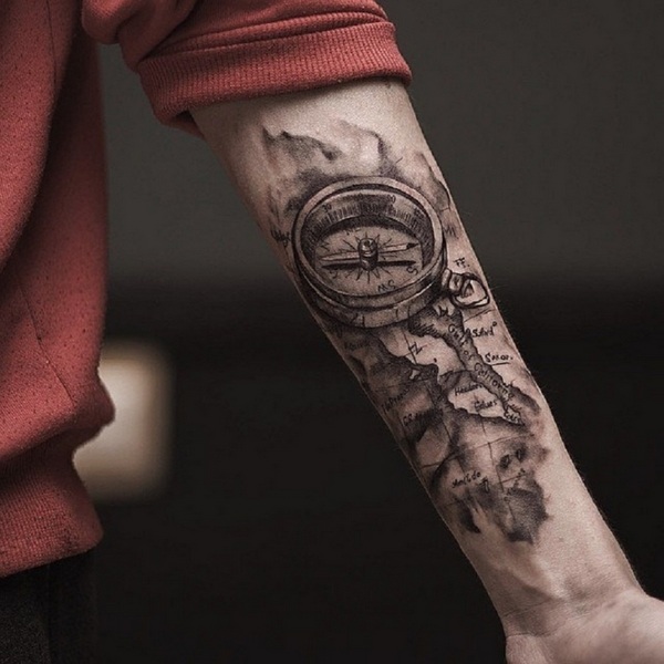 compass tattoo on forearm design ideas 