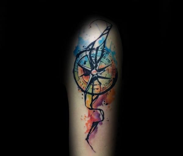 cool watercolor compass arm tattoo design