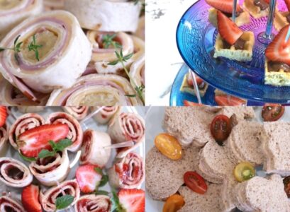 finger-food-snacks-tortilla-rolls-with ham-and-cheese-decorated-with-parsley-or-thyme-tile