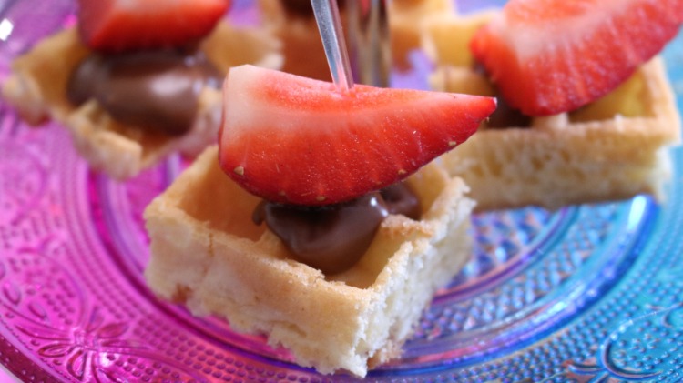 party finger food recipes waffle bites with strawberries and chocolate