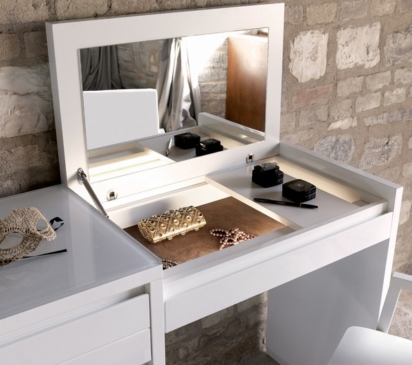 small white dressing table with folding mirror