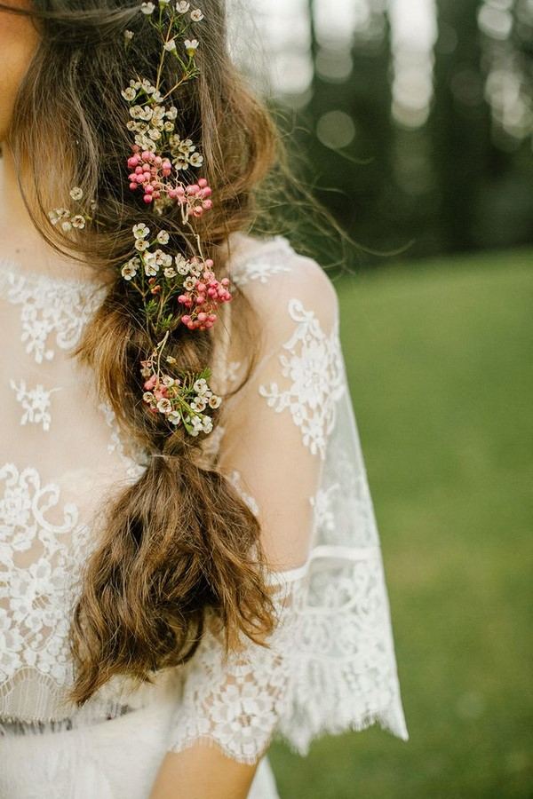 wedding hairstyles with flowers boho chic bride ideas