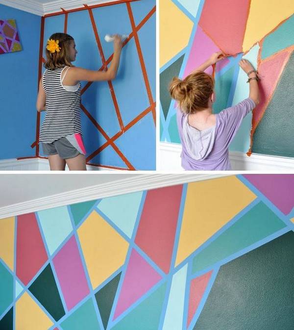 DIY geometric wall decoration teen room 