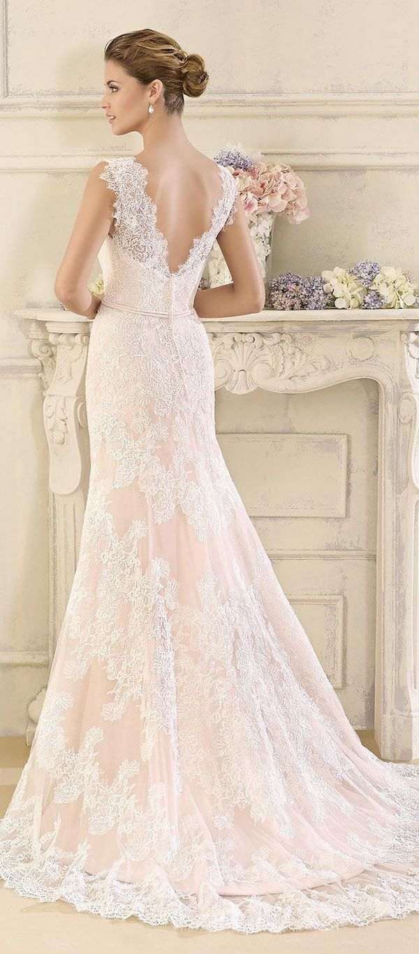 elegant and stylish blush pink and lace wedding dress