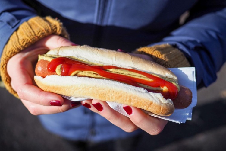 hotdog with ketchup and mustard unhealthy food with preservative agents