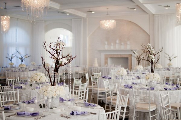 ivory and purple wedding decor ideas branch centerpieces