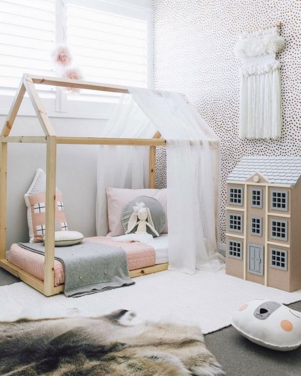kids bedroom for girl ideas Montessori house bed dollhouse