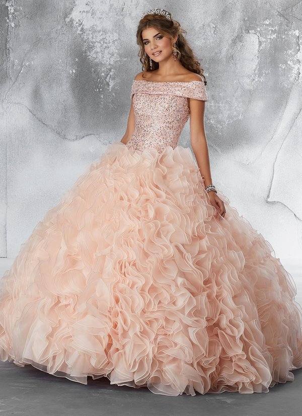 romantic ruffled dress blush pink color fairytale wedding