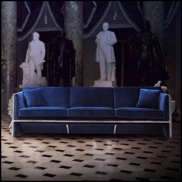 living room furniture ideas modern sofa dark blue fabric upholstery 
