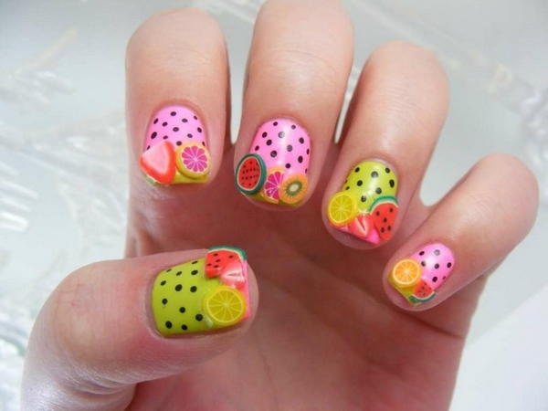 summer nail art ideas for little girls polka dots and fruits