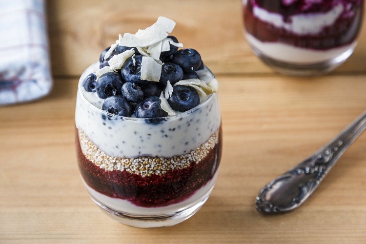 vegan breakfast from chia seed blueberry yogurt jam and coconut