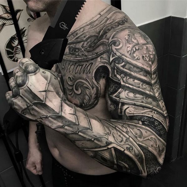 Armour tattoo ideas for men shoulder sleeve and chest