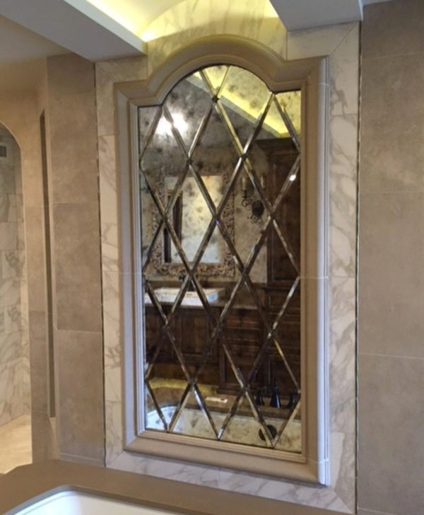 Beveled mirror tiles wall decoration entry way