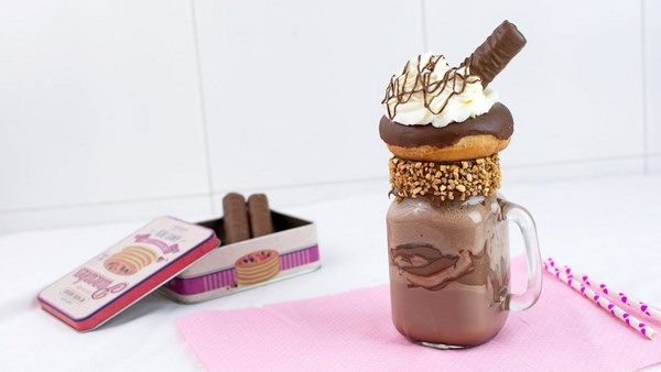 Chocolate freakshake recipe milkshake with chocolate donut whipped cream