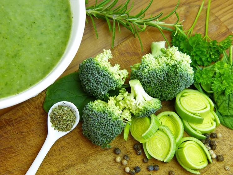 Soup with spices and green vegetables broccoli and leek for strong immunity