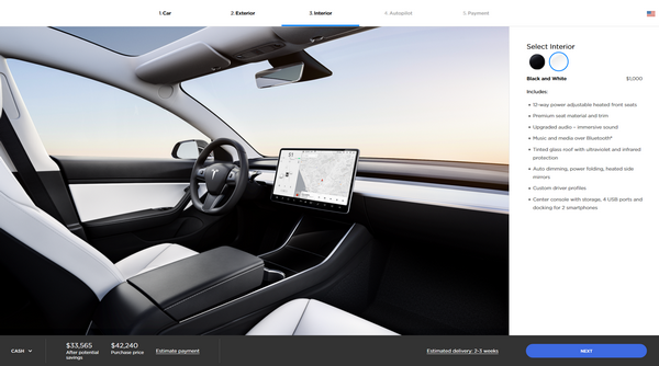 Tesla models 3 pricing interior options