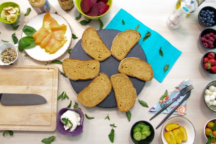 bread slices on table with fresh ingredients for easy breakfast