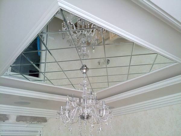 decorative mirror tiles on the ceiling
