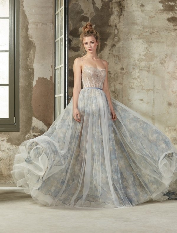 elegant blue and gray wedding dress