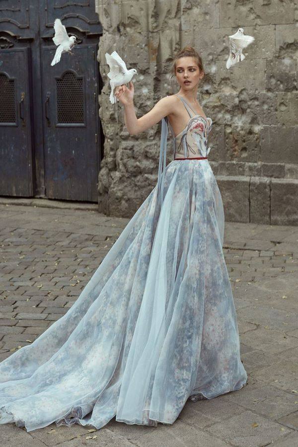feminine bridal dress in blue