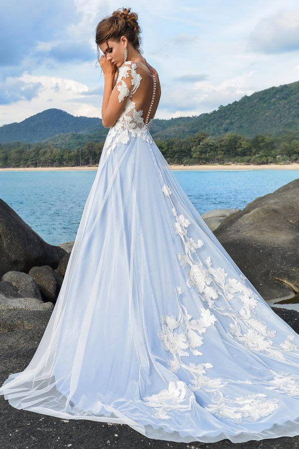 gorgeous blue and white wedding dress
