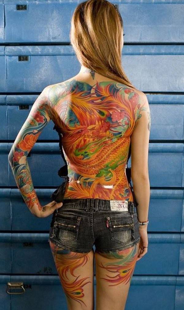 japanese style phoenix tattoo on back design ideas for women