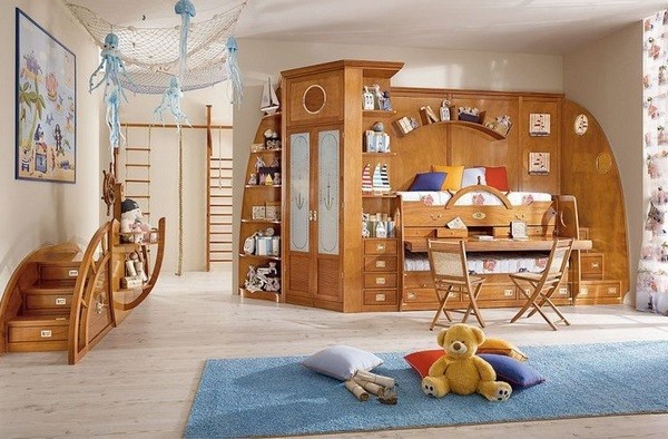 kids room furniture ideas with built in storage shelves
