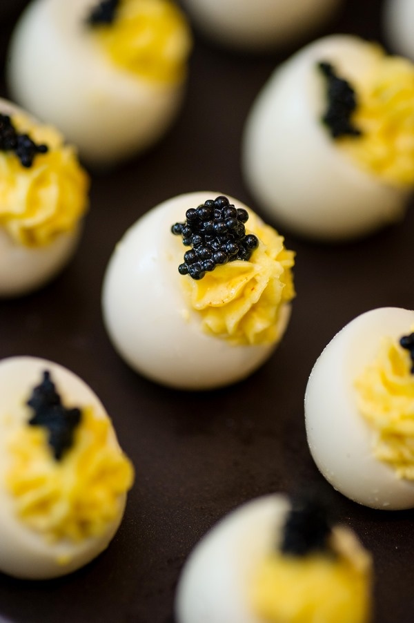 party appetizers quail eggs with caviar
